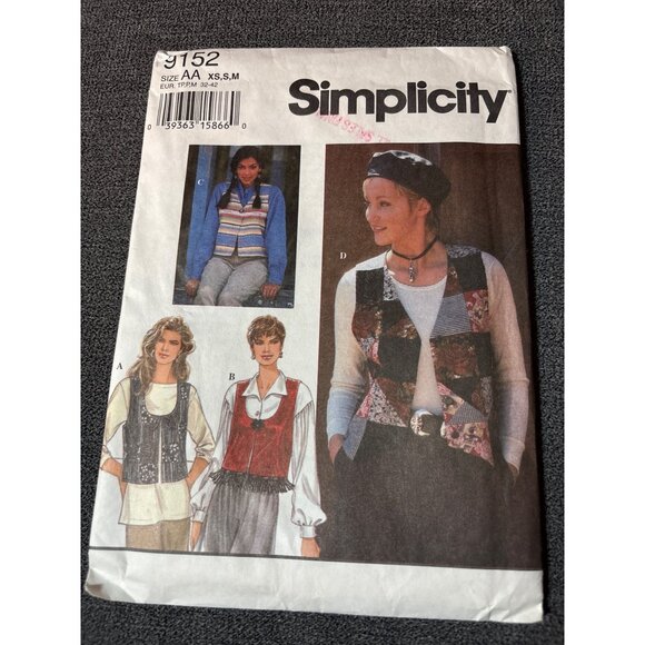 Simplicity 9152 Sewing Pattern Womens Vest Size XSmall-Small-Medium Vintage 1994 - Picture 5 of 5
